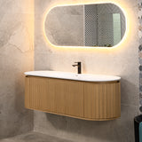 *Clearance* Apri Oval 1500mm Fluted Vanity Cabinet with Single Bowl Artificial Stone Top, Light Oak