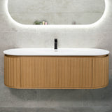 *Clearance* Apri Oval 1500mm Fluted Vanity Cabinet with Single Bowl Artificial Stone Top, Light Oak