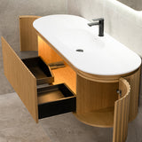 *Clearance* Apri Oval 1500mm Fluted Vanity Cabinet with Single Bowl Artificial Stone Top, Light Oak