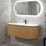 *Clearance* Apri Oval 1500mm Fluted Vanity Cabinet with Single Bowl Artificial Stone Top, Light Oak