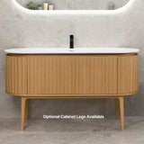 *Clearance* Apri Oval 1500mm Fluted Vanity Cabinet with Single Bowl Artificial Stone Top, Light Oak