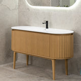 *Clearance* Apri Oval 1500mm Fluted Vanity Cabinet with Single Bowl Artificial Stone Top, Light Oak