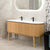Apri Oval 1800mm Fluted Vanity Cabinet with Double Bowl Artificial Stone Top, Light Oak