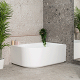 Arco Plus 1400mm right corner bathtub in gloss white shown in angled side view GIF