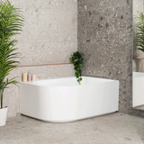 Arco Plus 1400mm right corner bathtub in matte white shown in angled side view GIF