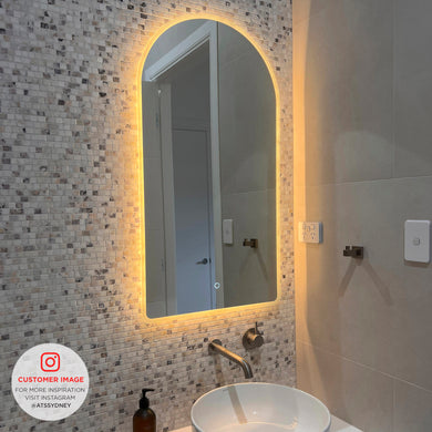 *Clearance* Arco Arch 550mm x 1000mm Backlit LED Frameless Mirror with Polished Edge and Demister