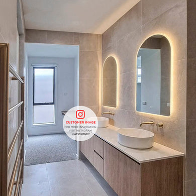 Arco Arch 550mm x 1000mm Frontlit and Backlit LED Frameless Mirror with Frosted Glass Border and Demister