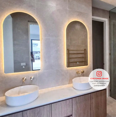 Arco Arch 550mm x 1000mm Frontlit and Backlit LED Frameless Mirror with Frosted Glass Border and Demister