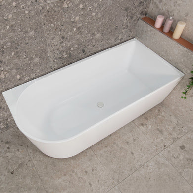 Arco 1600mm right corner bathtub in gloss white, angled top view