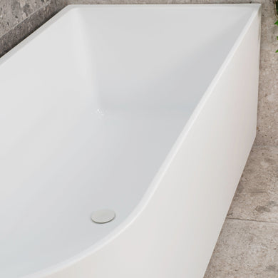Arco 1600mm right corner bathtub in gloss white, detailed top down view