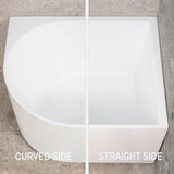 Comparison of the Arco corner bathtub curved side and straight side in white