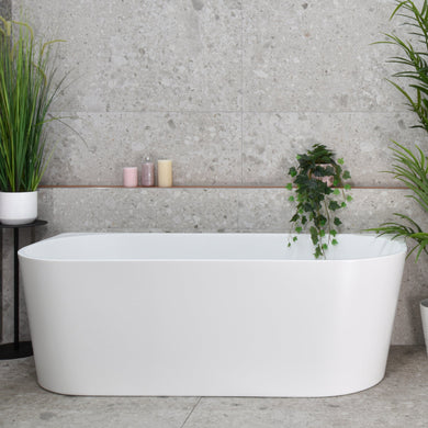 Avalon 1600mm Back to Wall Freestanding Bath, Matte White