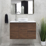 *Clearance* Avisé 900mm Wall Hung Vanity Cabinet with Drawers on the Right Side | Acacia Ash Woodgrain |