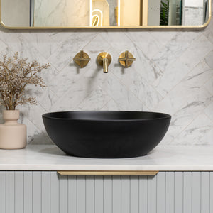 Byron Egg Oval 480mm x 350mm Artificial Stone Above-Counter Basin, Matte Black