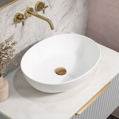 Byron Egg Oval 540mm x 400mm Artificial Stone Above-Counter Basin, Matte White