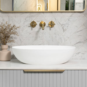 Byron Egg Oval 580mm x 350mm Artificial Stone Above-Counter Basin, Gloss White