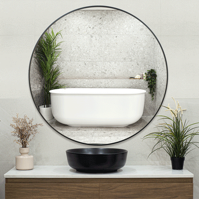 Round 600mm Framed Mirror with Matte Black Frame *Clearance Stock*