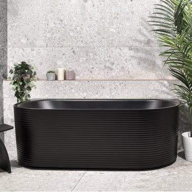 Brighton Corrugated 1700mm Ribbed Back to Wall Freestanding Bath, Matte Black *Clearance Stock*