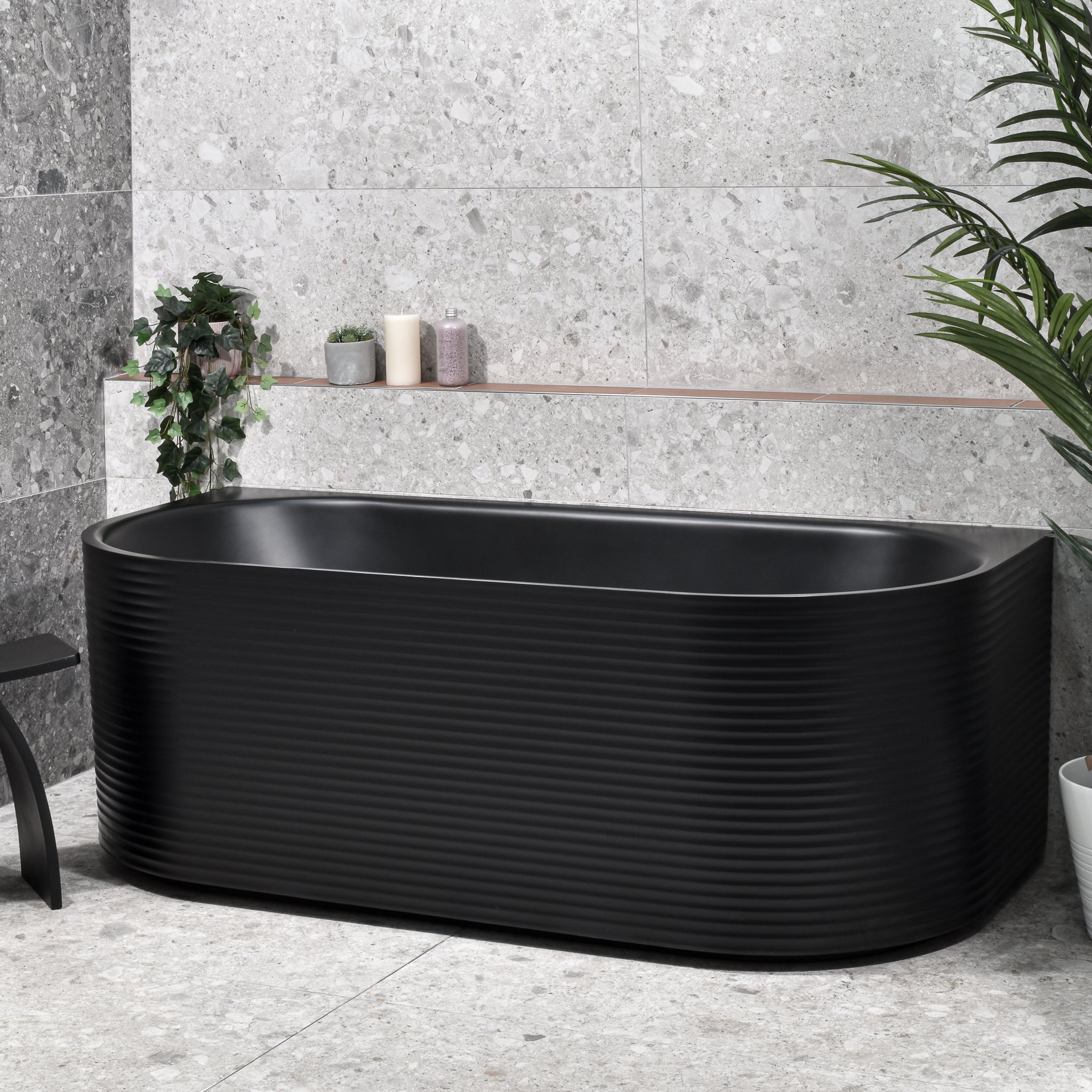 Brighton Corrugated 1500mm Ribbed Back to Wall Freestanding Bath, Matt ...