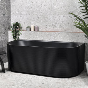 Brighton Corrugated 1700mm Ribbed Back to Wall Freestanding Bath, Matte Black *Clearance Stock*