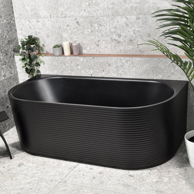 Brighton Corrugated 1700mm Ribbed Back to Wall Freestanding Bath, Matte Black *Clearance Stock*