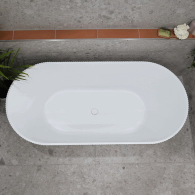 **CLEARANCE STOCK Brighton Groove 1700mm Fluted Oval Freestanding Bath, Gloss White