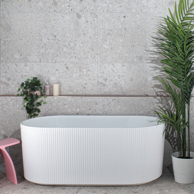 Brighton Groove 1500mm Fluted Oval Freestanding Bath, Gloss White *Clearance Stock*