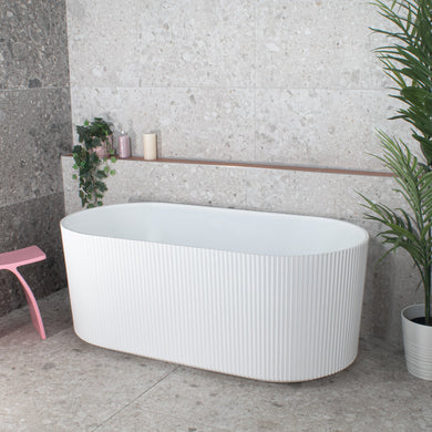 *CLEARANCE STOCK* Brighton Groove 1500mm Fluted Oval Freestanding Bath, Matte White