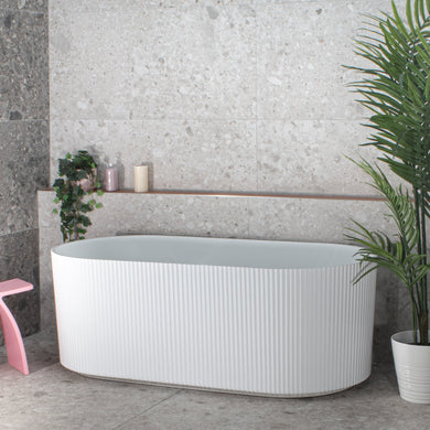 *CLEARANCE STOCK* Brighton Groove 1500mm Fluted Oval Freestanding Bath, Matte White