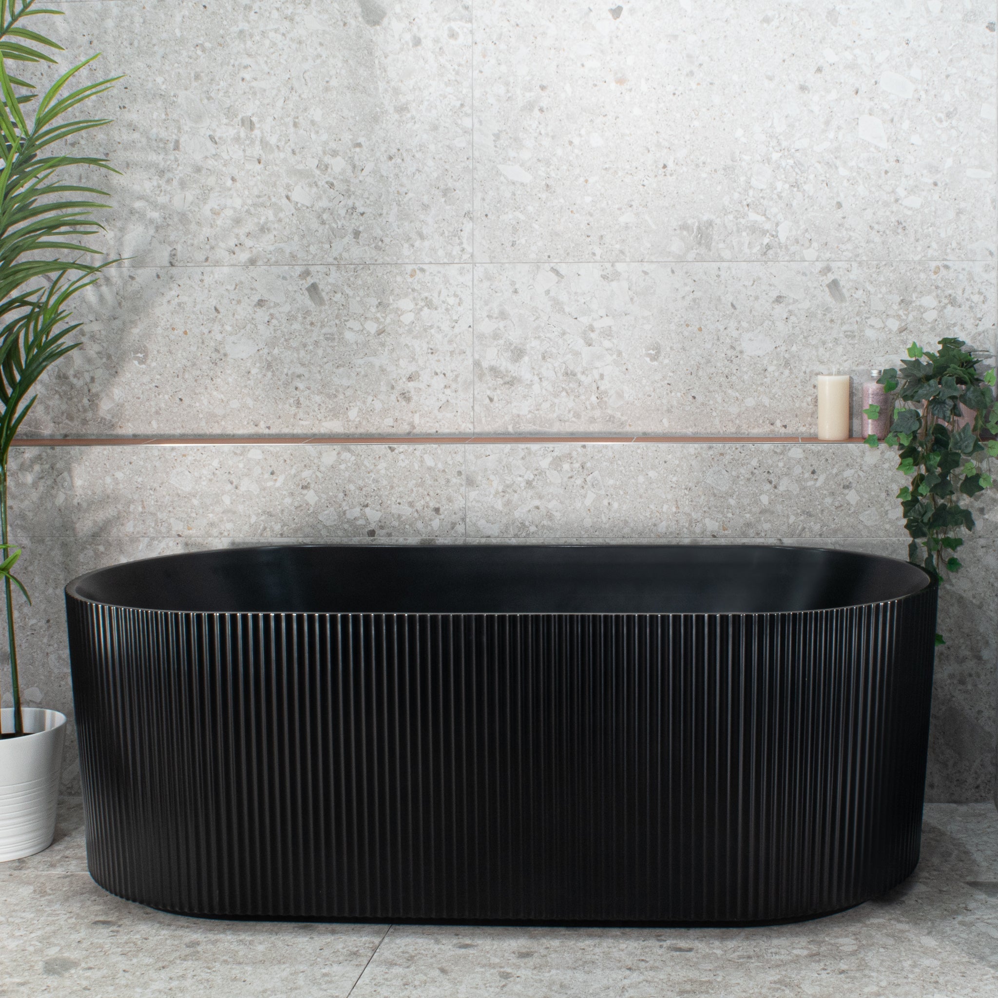 Brighton Groove 1700mm Fluted Oval Freestanding Bath, Matte Black *Cle ...