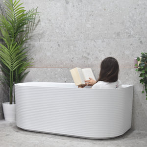 Brighton Corrugated 1700mm Ribbed Back to Wall Freestanding Bath, Matte White *Clearance Stock*
