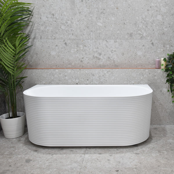 Brighton Corrugated 1700mm Ribbed Back to Wall Freestanding Bath, Gloss White