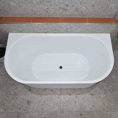 Brighton Corrugated 1500mm Ribbed Back to Wall Freestanding Bath, Gloss White *Clearance Stock*