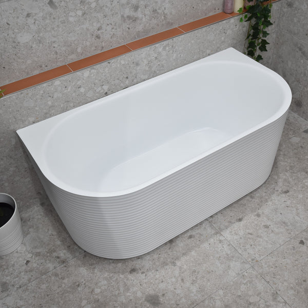 Brighton Corrugated 1700mm Ribbed Back to Wall Freestanding Bath, Gloss White