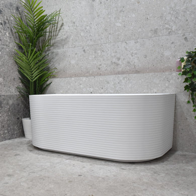 Brighton Corrugated 1500mm Ribbed Back to Wall Freestanding Bath, Gloss White *Clearance Stock*
