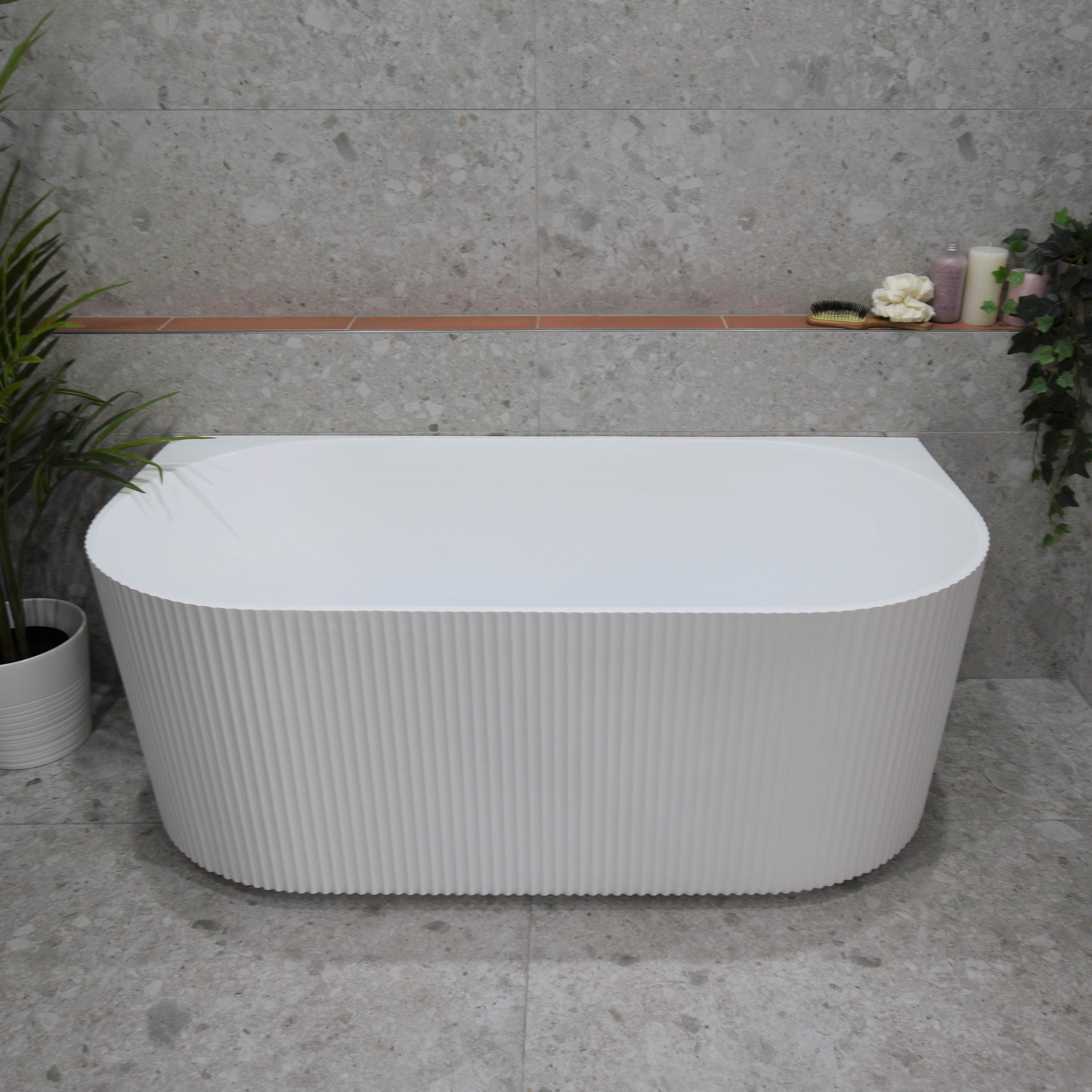 Brighton Groove 1700mm Fluted Oval Freestanding Back to Wall Bath, Glo ...