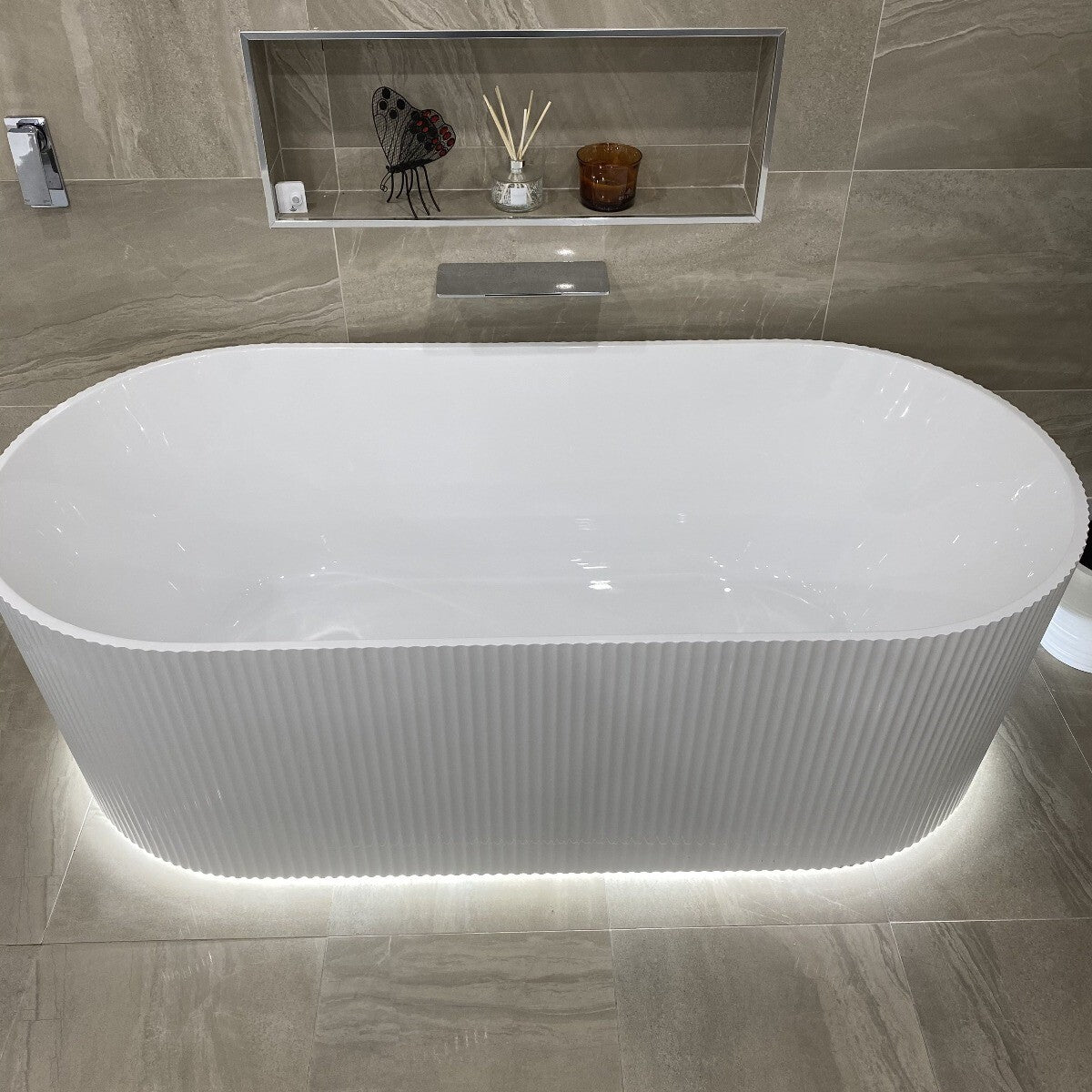 Brighton Groove 1500mm Fluted Oval Freestanding Bath with LED Lights ...