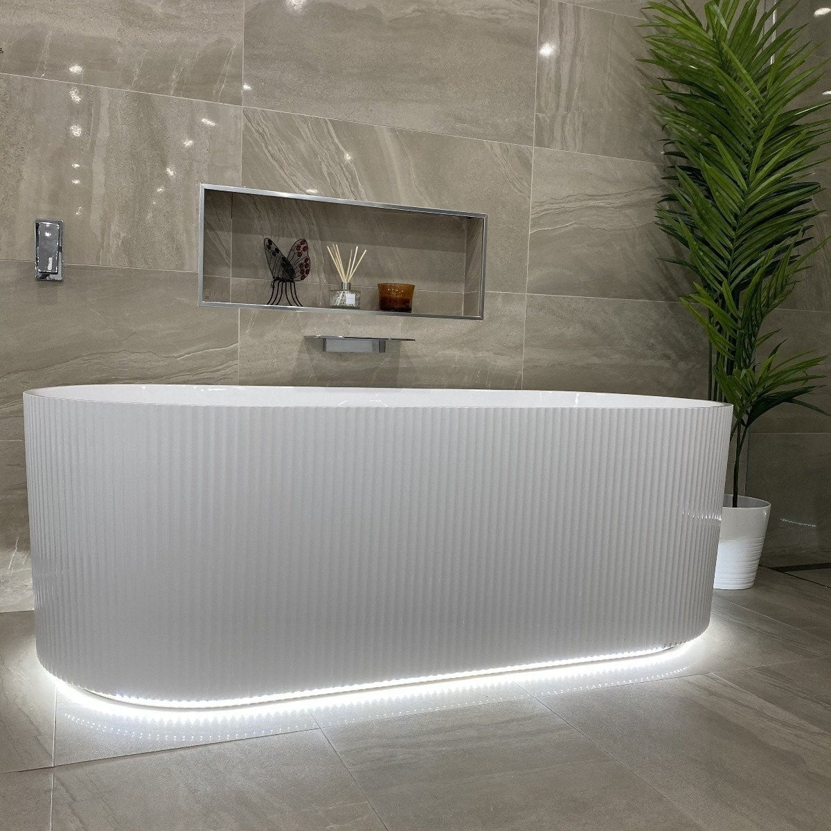Brighton Groove 1700mm Fluted Oval Freestanding Bath with LED Lights ...