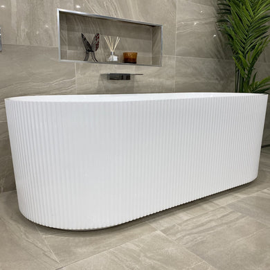 **CLEARANCE STOCK Brighton Groove 1700mm Fluted Oval Freestanding Bath, Gloss White
