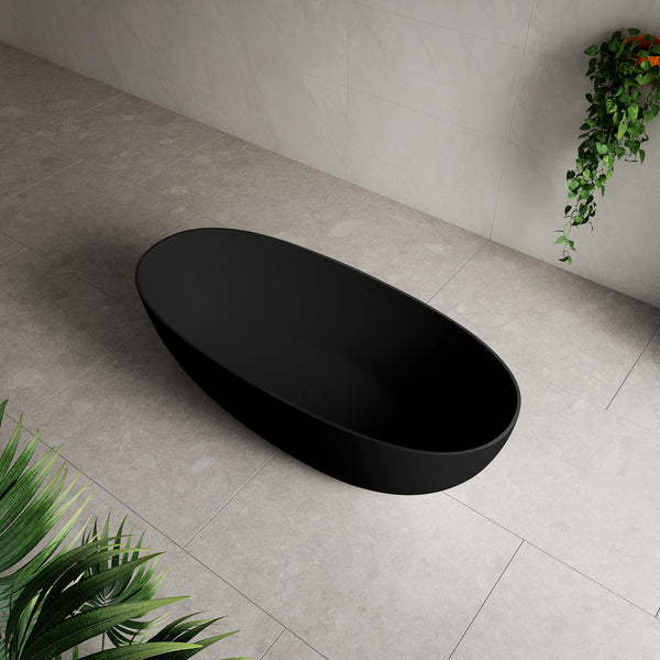 Byron Egg Artificial Stone Freestanding Bath | 1400mm or 1600mm, Matte Black |