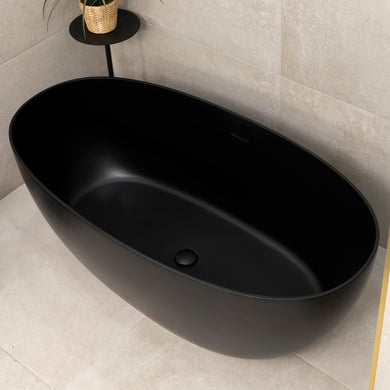 Byron Egg 1400mm Oval Artificial Stone Freestanding Bath, Matte Black