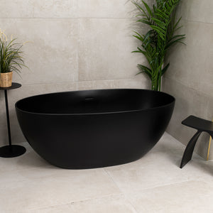Byron Egg 1400mm Oval Artificial Stone Freestanding Bath, Matte Black