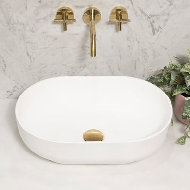 Byron Egg 500mm x 340mm Artificial Stone Above-Counter Basin, Gloss White *Clearance Stock*