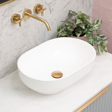 Byron Egg 500mm x 340mm Artificial Stone Above-Counter Basin, Gloss White *Clearance Stock*