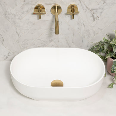 Byron Egg 500mm x 340mm Artificial Stone Above-Counter Basin, Matte White *Clearance Stock*