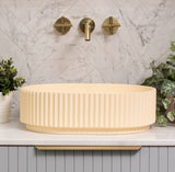 Stadio Groove 480mm Fluted Oval Artificial Stone Above-Counter Basin, Matte Baby Beige