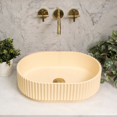 Stadio Groove 480mm Fluted Oval Artificial Stone Above-Counter Basin, Matte Baby Beige