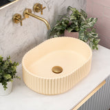Stadio Groove 480mm Fluted Oval Artificial Stone Above-Counter Basin, Matte Baby Beige