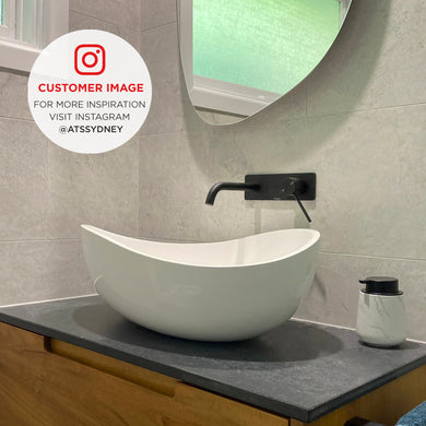 Wave Oval 600mm Artificial Stone Above-Counter Basin, Gloss White