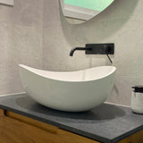 Wave Oval 600mm Artificial Stone Above-Counter Basin, Gloss White
